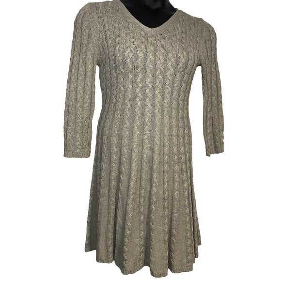 Vintage J. Howard Beige Size M Cable Knit Sweater Dress Aline Knee Length Career - Picture 1 of 11